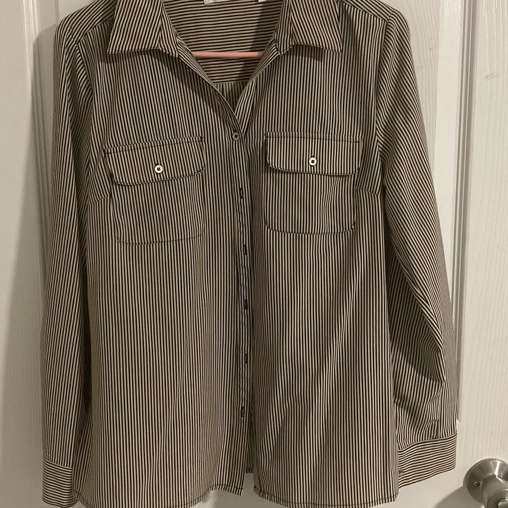 Notations button up blouse black and cream color size small